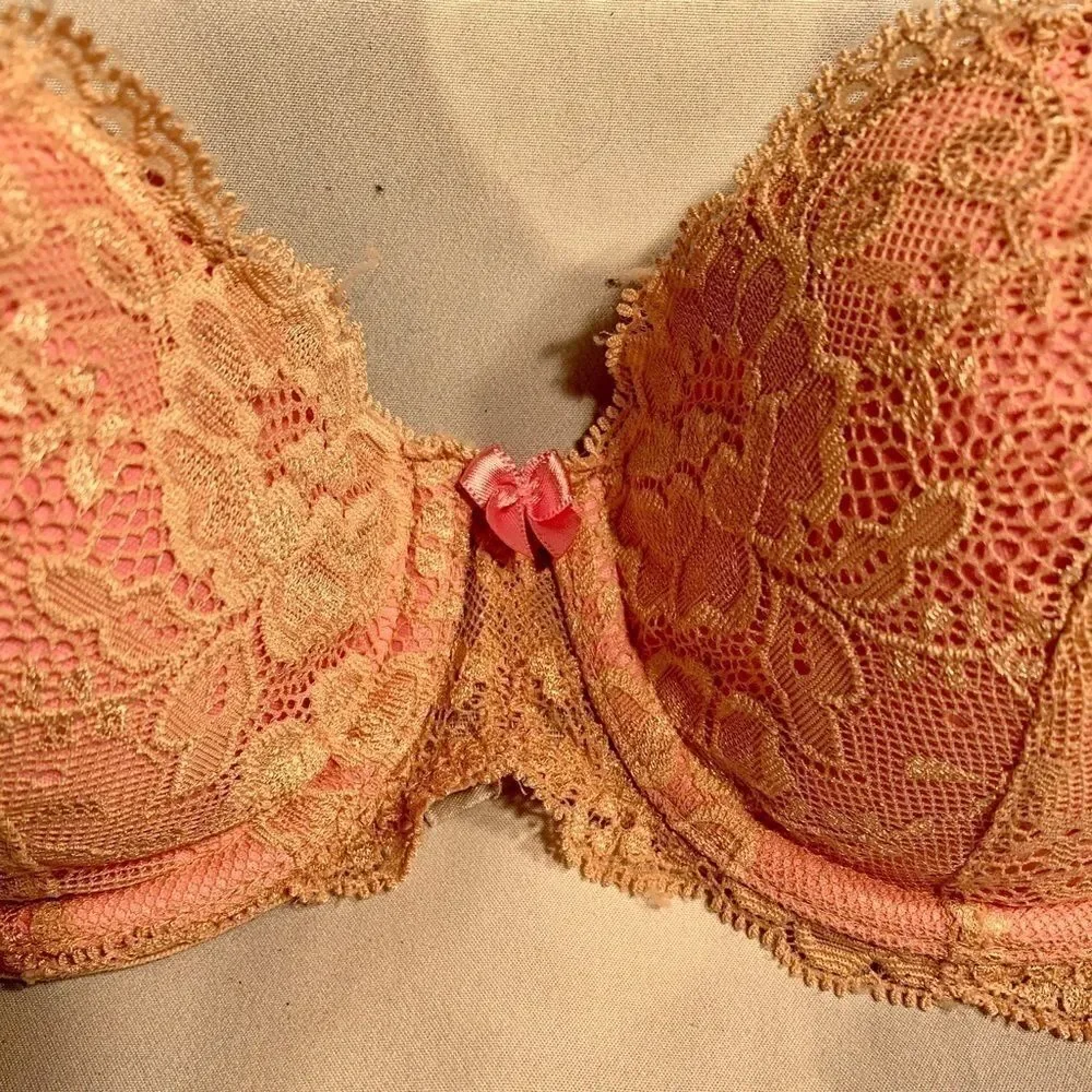 PINK WITH NATURAL LACE DREAM ANGELS LINED DEMI 32C